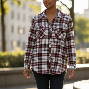 Passport Plaid Button Up Down Shirt Large L Long Sleeves Rodeo Blue Western